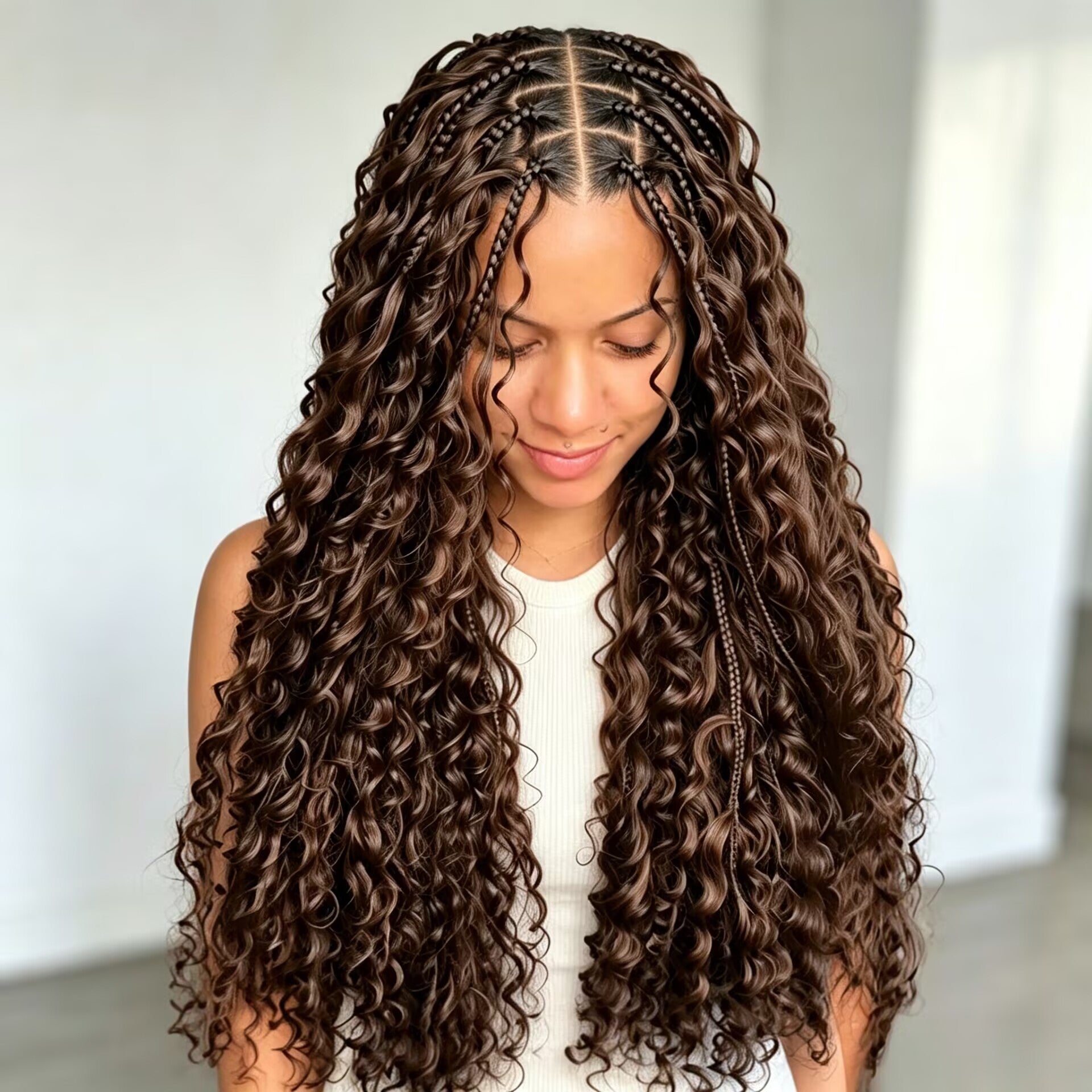 Zlike Boho Braided Water Wave Wig T1B/4 Ombre Brown 13x6 Lace Glueless Human Hair Wig