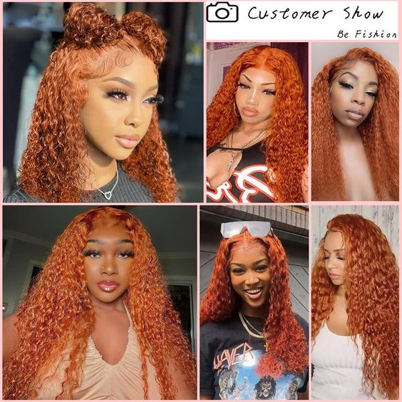 Pre Plucked Water Wave Lace Front Wig #350 Ginger Orange Colored Human Hair Wigs For Women