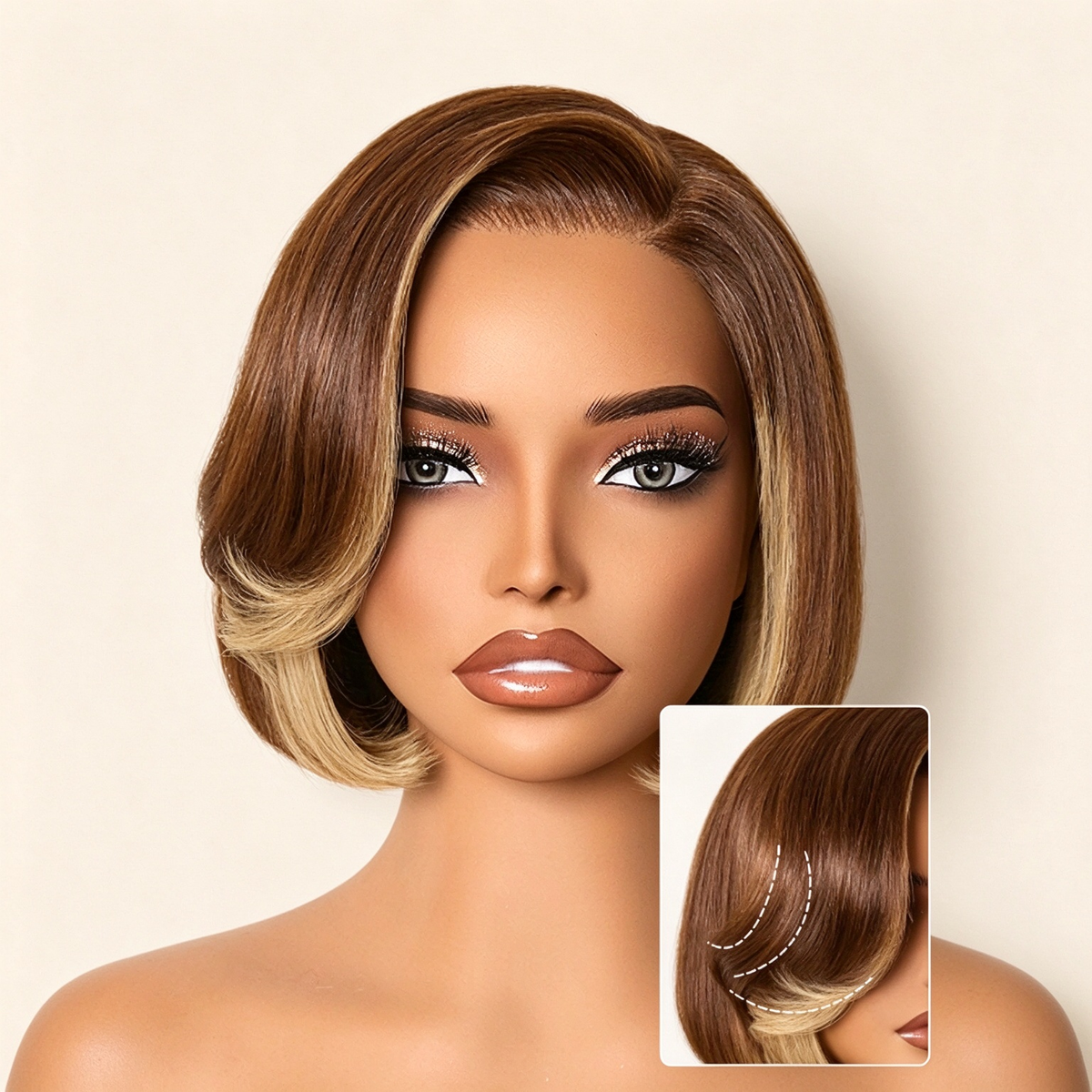 Zlike Honey Blonde Face Framing Highlights Blow Out Layered Cut Glueless 5x5 Closure Lace Bob Wig Pre-cut Lace