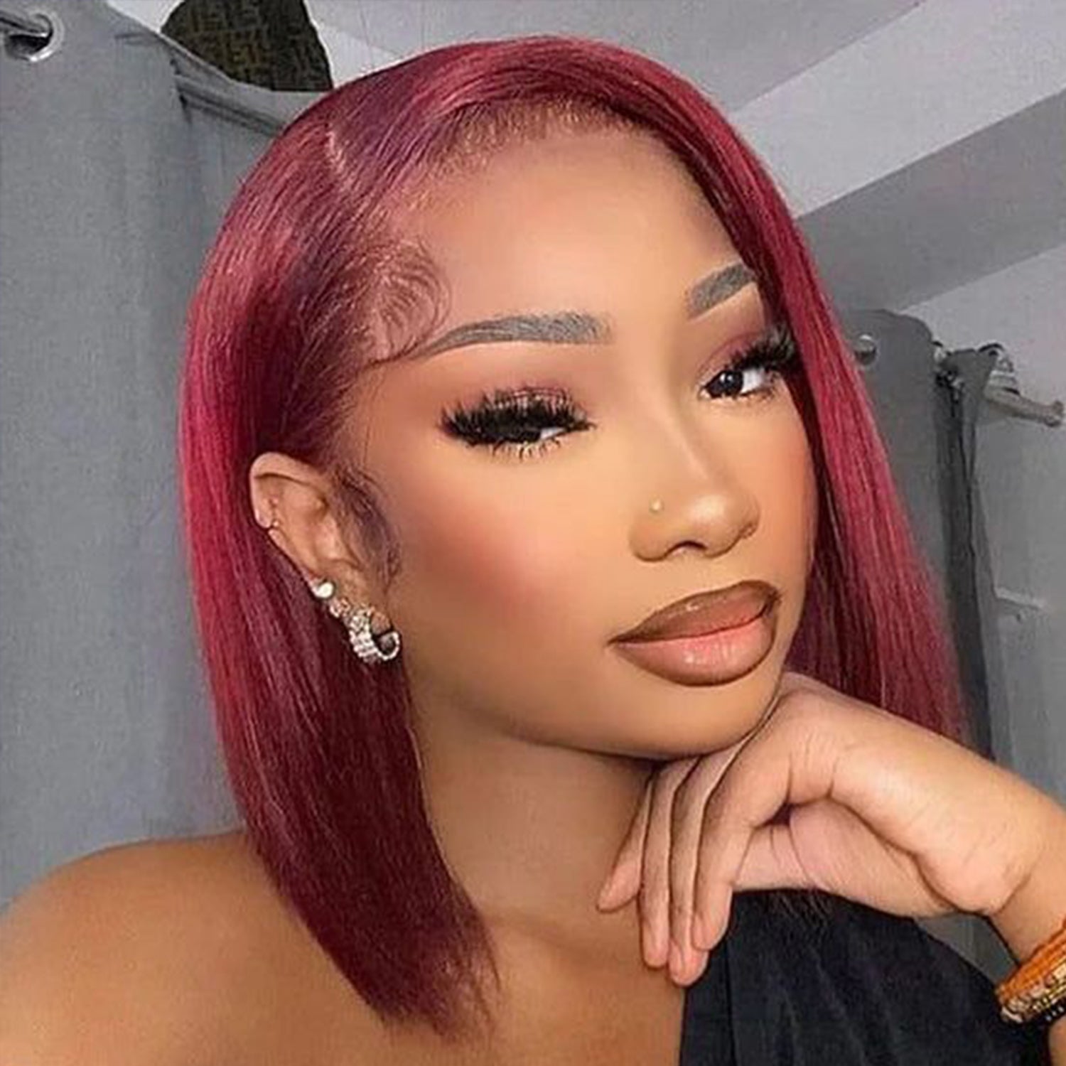 $189=2 Wigs | Reddish Brown #33 Curly Lace Front Human Hair Wigs + Short Orange Straight Bob Wig Human Hair Flash Sale