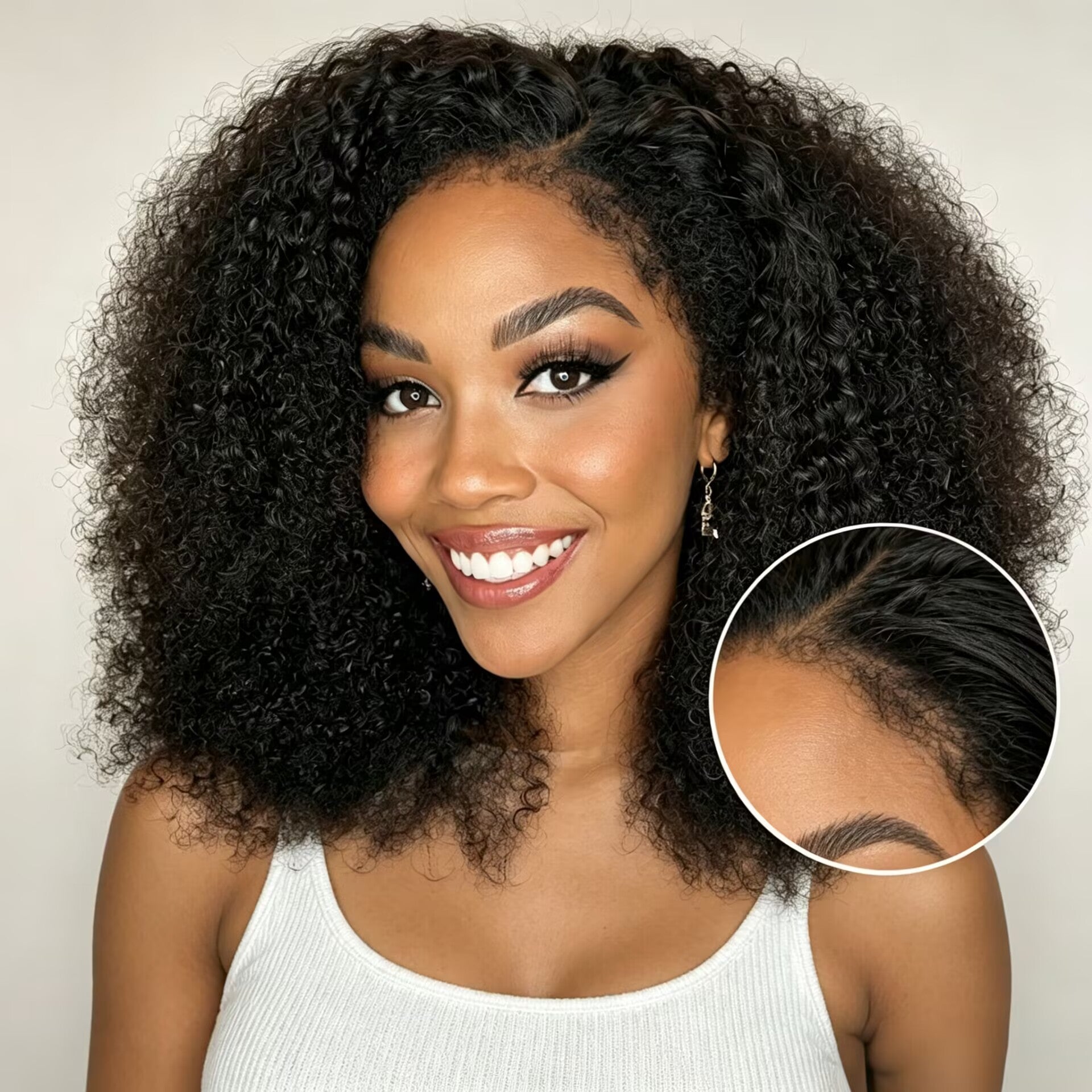 Zlike 4C Kinky Edge Hairline Afro Kinky Curly Glueless Wig Pre-Cut 7x5 HD Lace Human Hair Wig with Pre-Bleached Knots