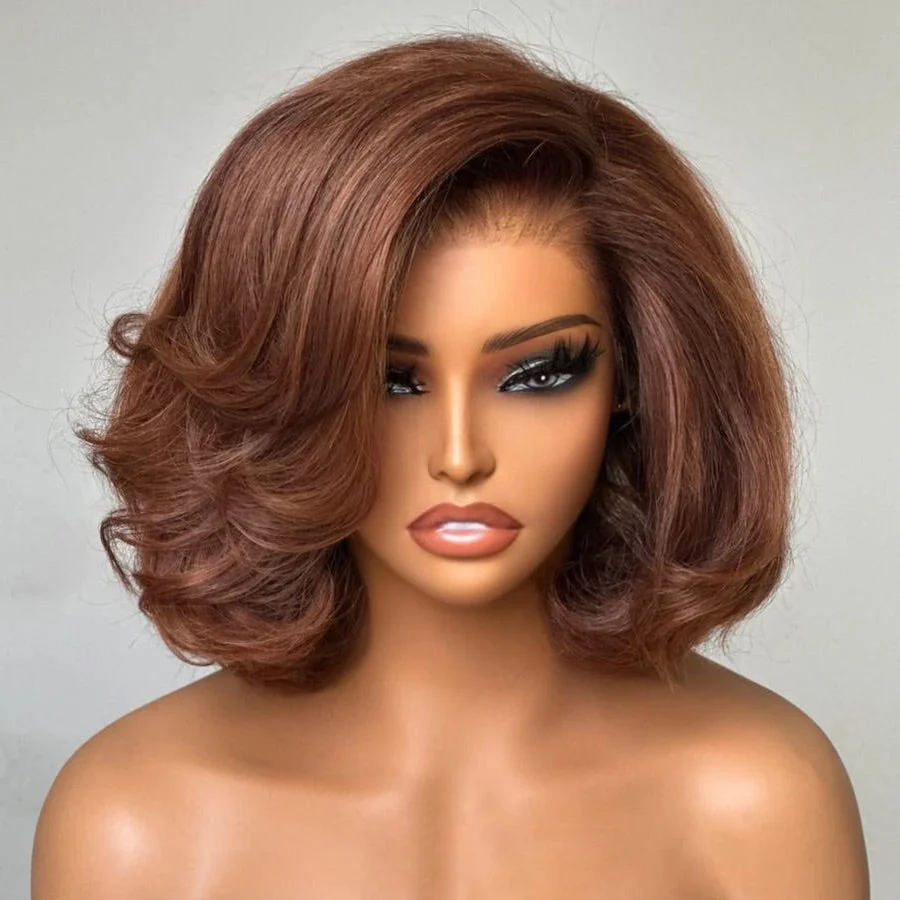 Zlike 250% Density Side Part Layered Blowout Bob Glueless Lace Wig Human Hair