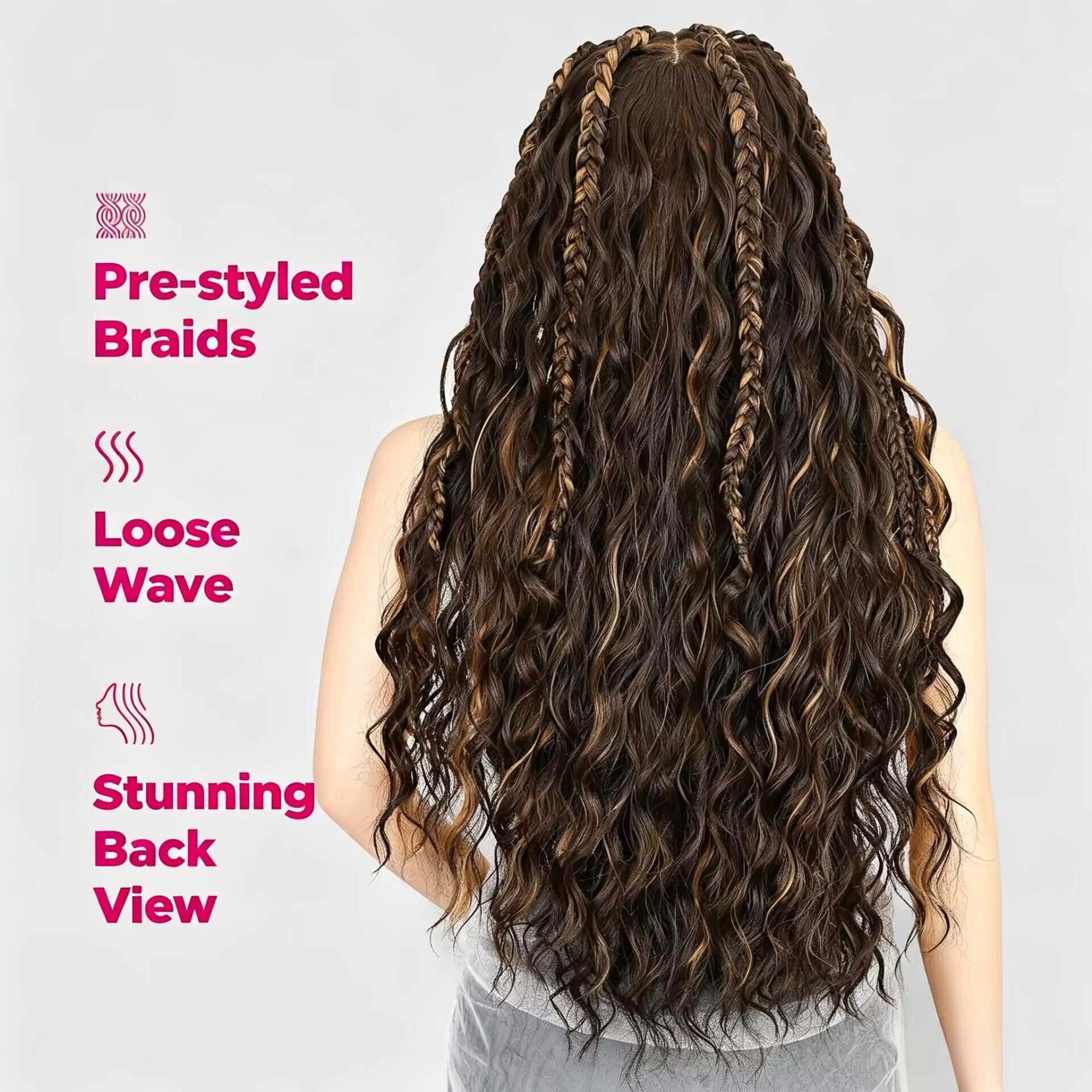 Zlike 13x6 Lace Front Braided Wig Cornrow Curly Boho Braids Wig with Face Framing Layers Pre-Plucked Glueless Lace Frontal Wig with Baby Hair