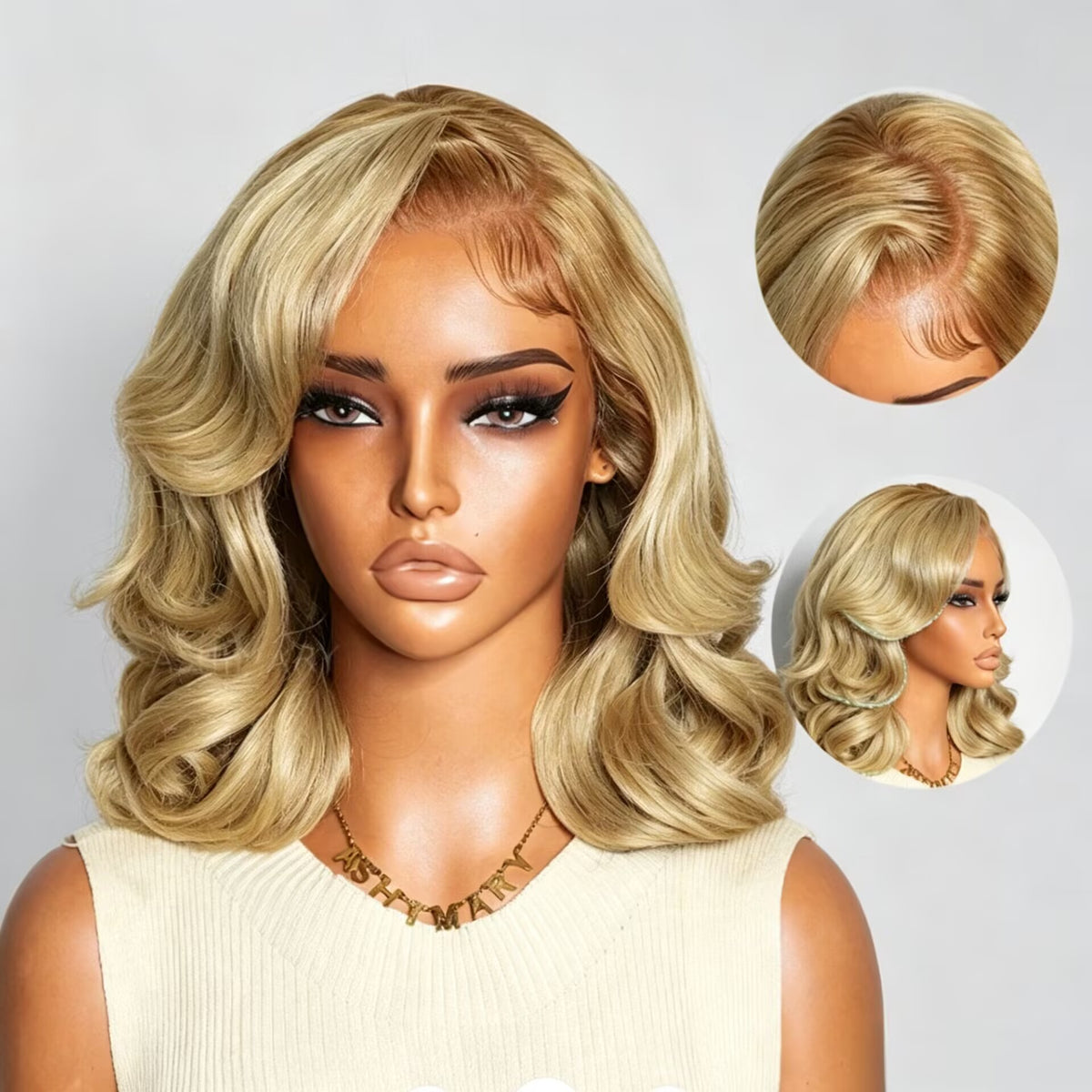 Zlike Honey Blonde Short Bob Body Wave Human Hair Wig Glueless Pre-Styled Salon Finish Ready To Wear Wig