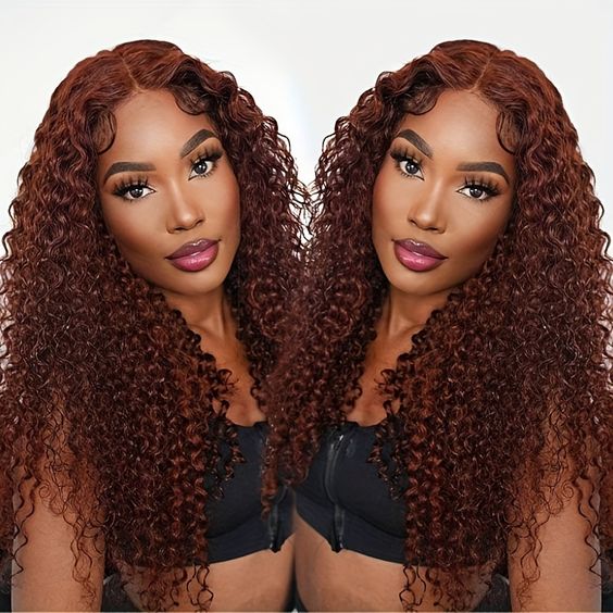 [BOGO] #33 Reddish Brown Kinky Curly Transparent Lace Human Hair Wigs With Baby Hair