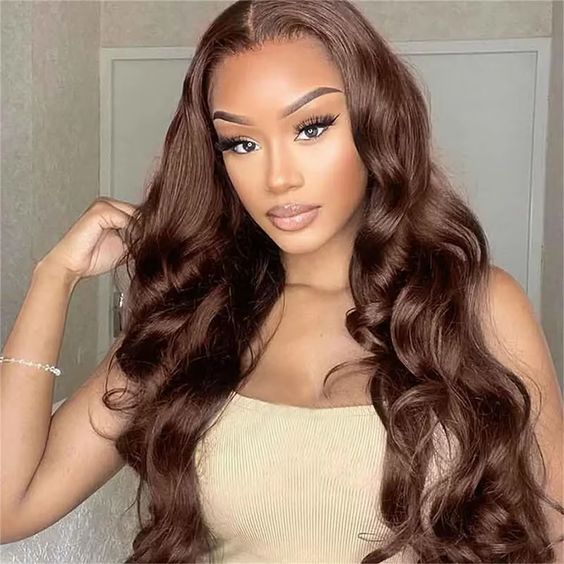 Code: ZL100F | Zlike #4 Chocolate Brown Body Wave Wig Lace Front Human Hair Wigs Natural Hairline