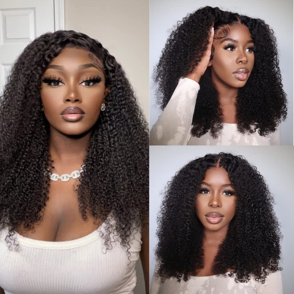 Pre Bleached Kinky Curly Transparent Lace Closure Wig Glueless 100% Human Hair Wigs High Density