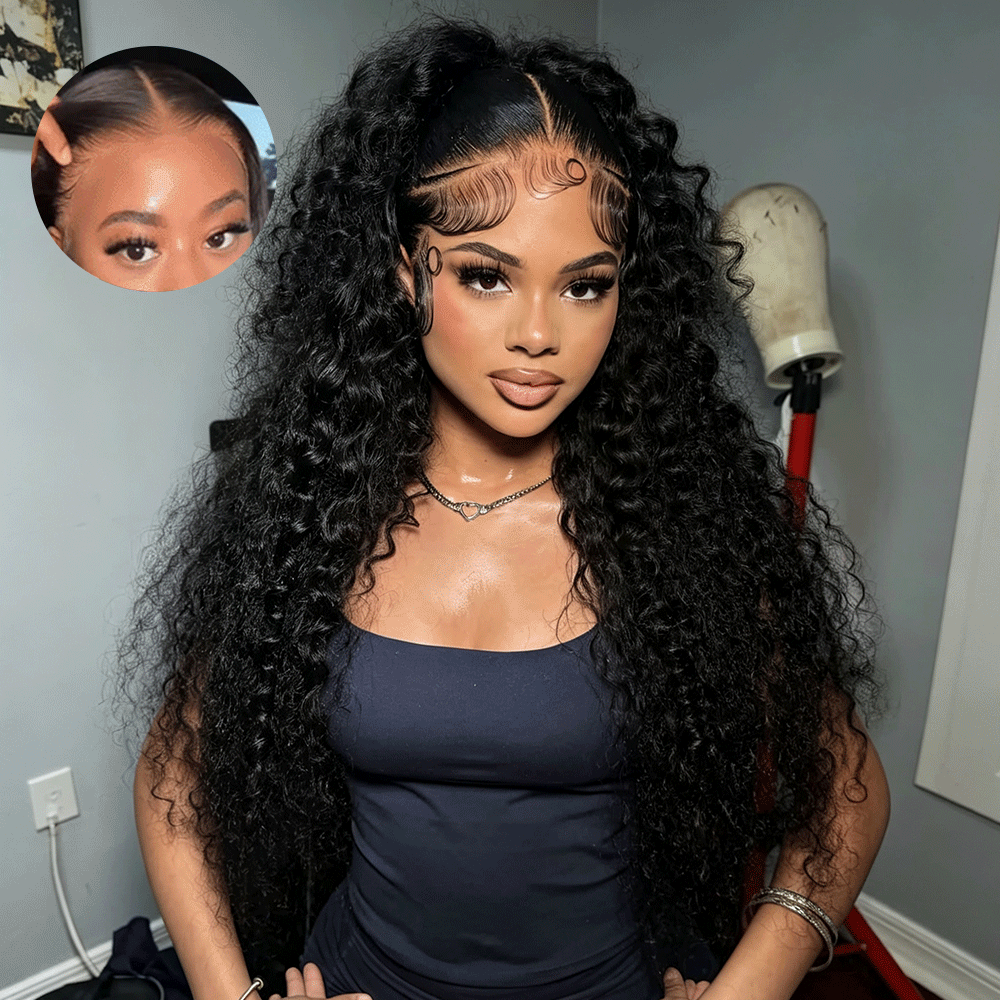 [40lnch Long Wig] Zlike Deep Wave Wigs 250% 13x6 Full Lace Front Wig Human Hair Natural Hairline