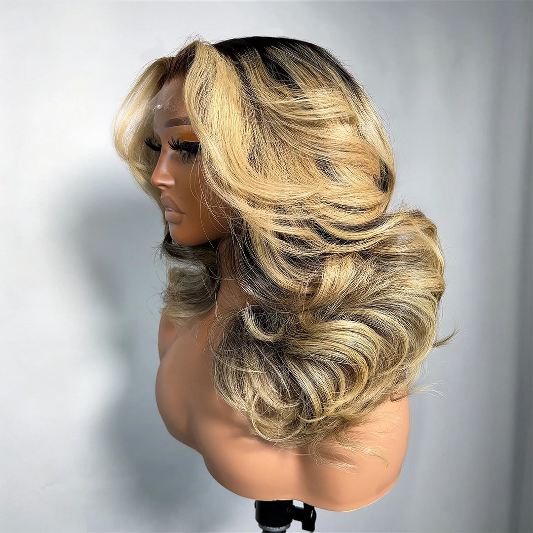 Zlike 7x5 Transparent Lace Heavy Layer Wavy Wigs Glueless Pull & Go Human Hair Wigs with Drawstring 300% Density