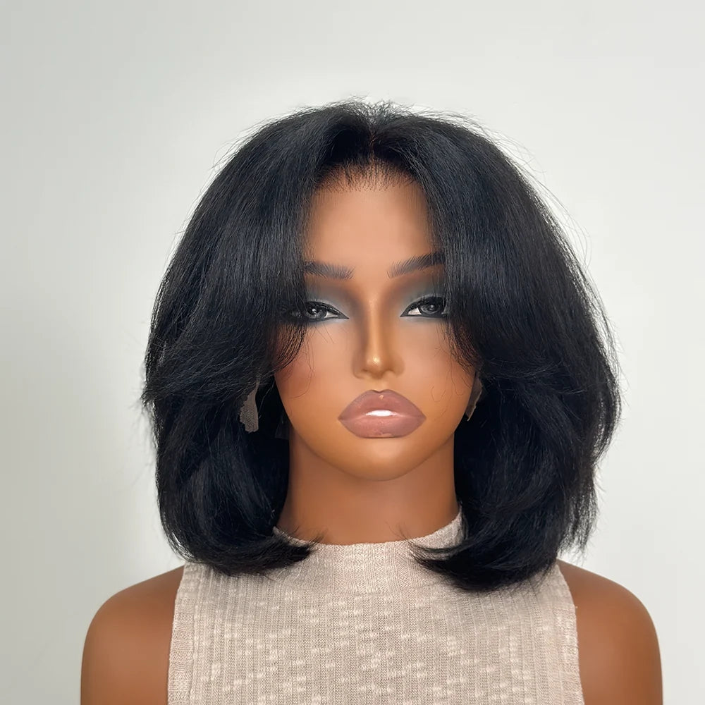 Zlike Natural Yaki Straight Layered Cut Blowout 7x5 Glueless Bob Lace Wig