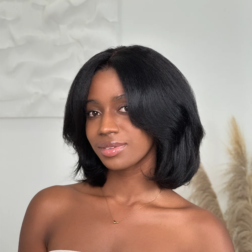 Zlike Natural Yaki Straight Layered Cut Blowout 7x5 Glueless Bob Lace Wig