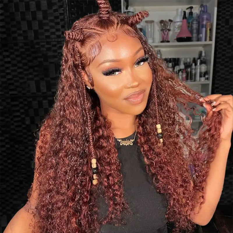 360 Lace Reddish Brown #33 Curly Frontal Wig 100% Virgin Human Hair Wigs For Women