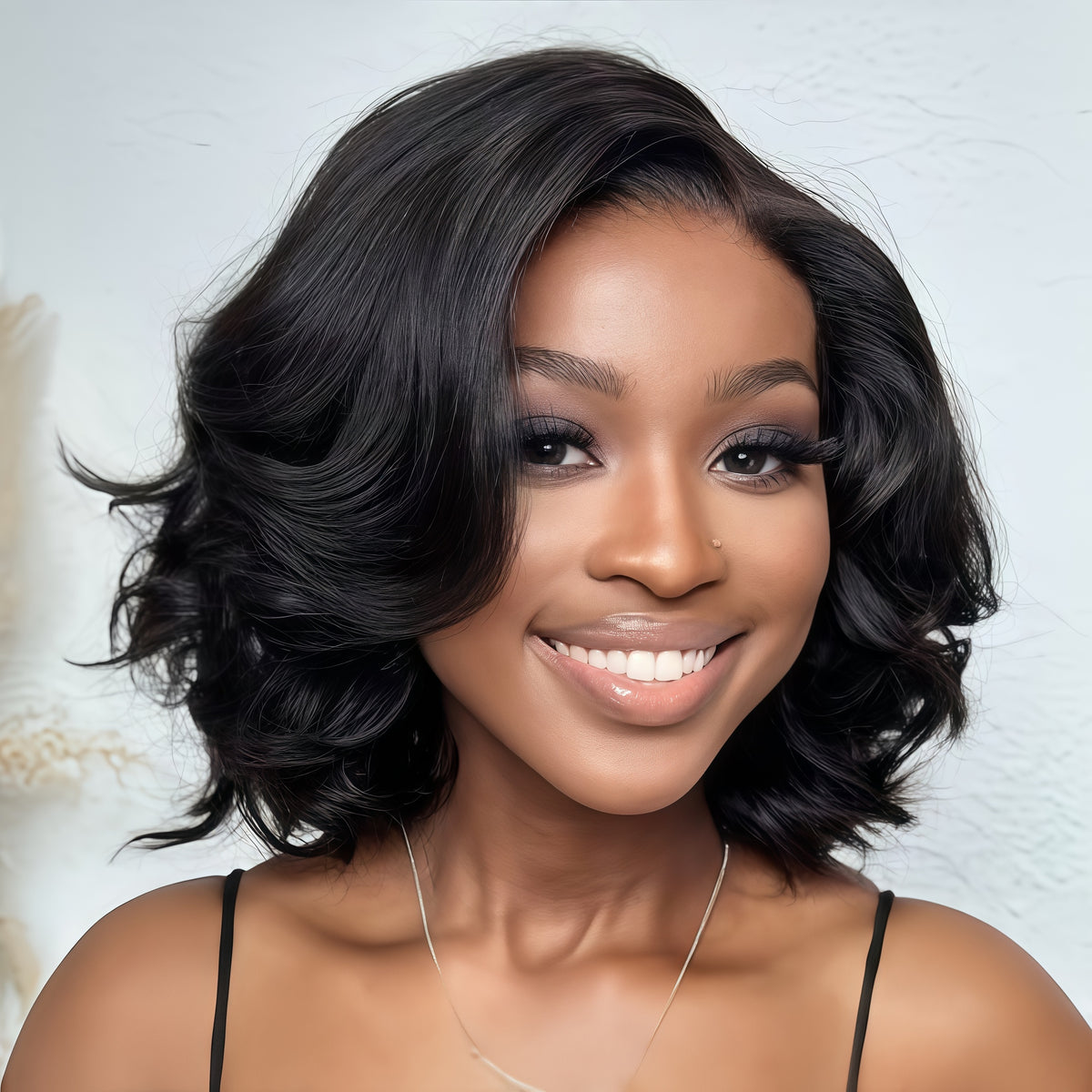 100% virgin human hair bob wig with transparent lace and layered styling