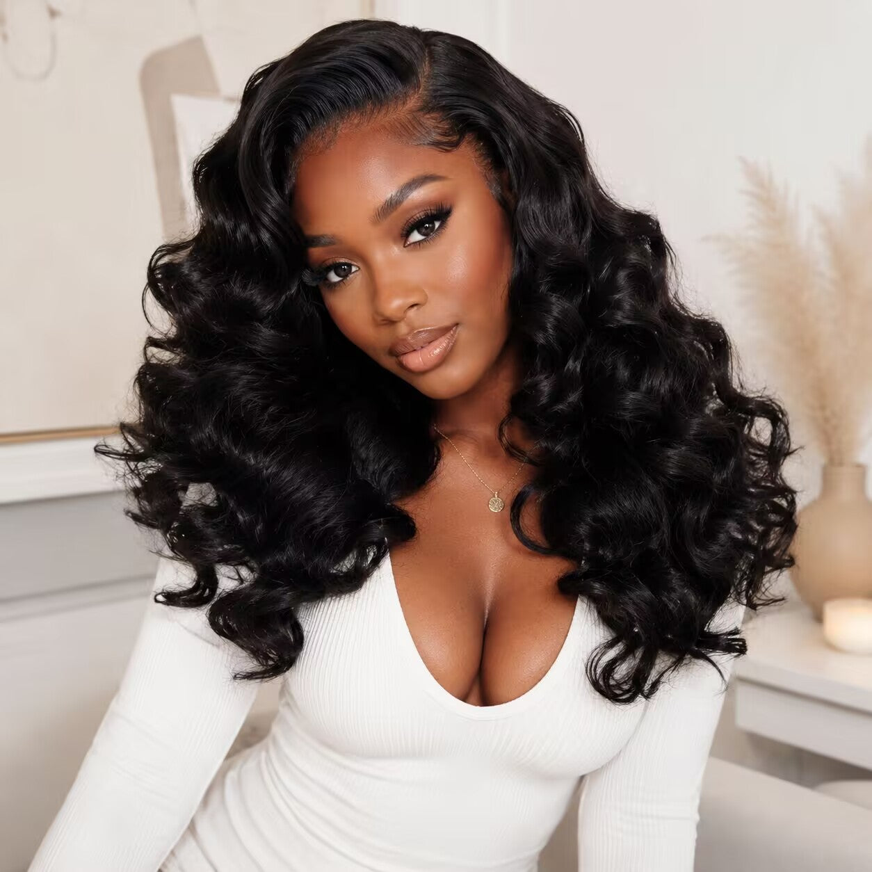 Zlike 7x5 Glueless Bouncy Curl Wig With Drawstring Cap Natural Black 100% Human Hair Lace Front Wig