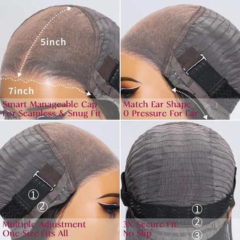 Glueless Lace Closure Wigs Yaki Straight Pre Cut Wear Go Human Hair Wigs With Baby Hair