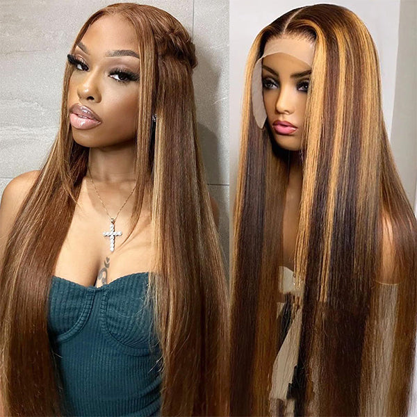 Highlight P4/27 Color Straight Hair Lace Front Wigs with Baby Hair Human Hair Wigs-Zlike