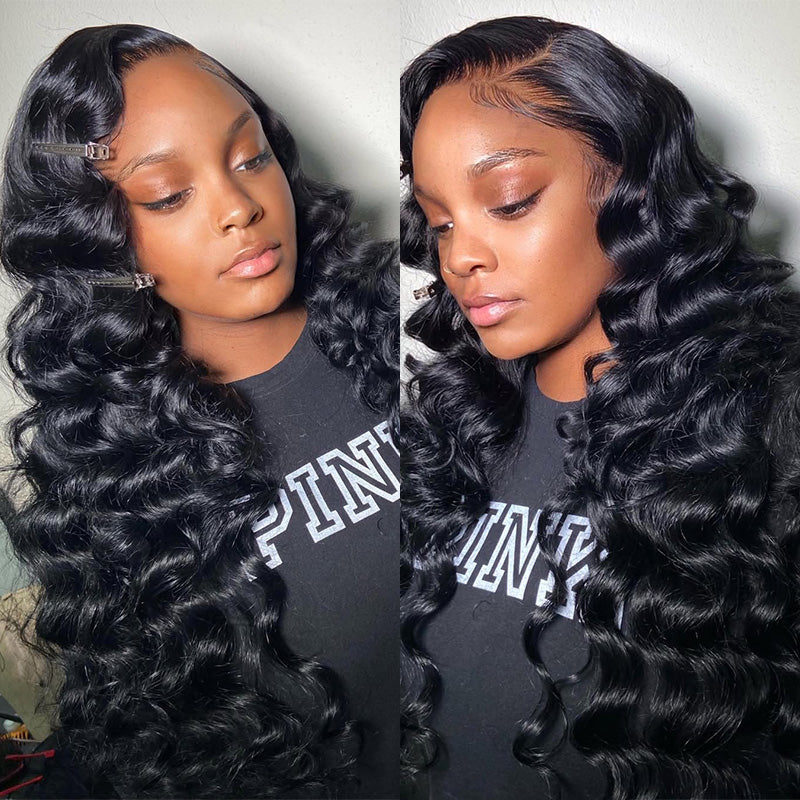 Loose Wave Wigs 300% Density Virgin Human Hair Bleach Konts Transparent Lace Front Wigs Pre Plucked Hairline