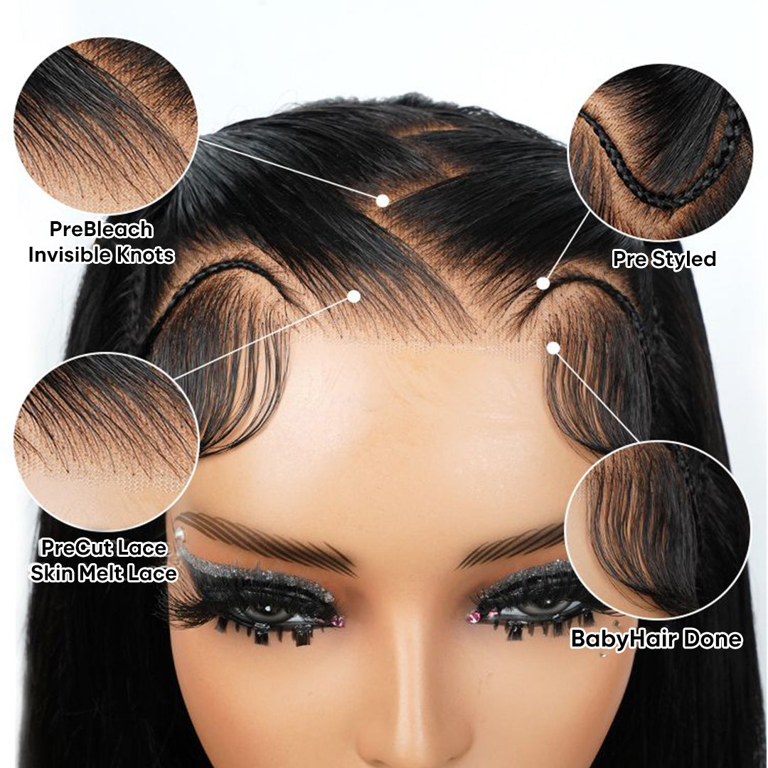 Zlike Short Bob Straight Wigs 13x4 Pre-Cut Lace Front Pre-Styled Ready to Go Human Hair Wigs with Drawstring