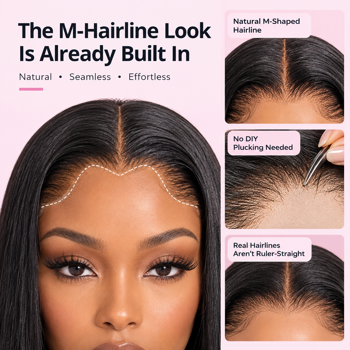 Zlike Lago Hairline M-Shaped Over-Plucked Hairline Silky Straight Human Hair 13×4 Lace Frontal Wig Pre-Cut Lace Natural Looking