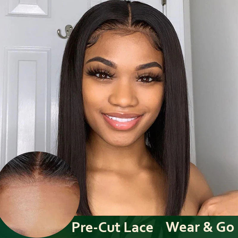 $189=2 Wigs | Body Wave Natural Color Human Hair 4X4 Lace Closure Wig + 12Inch PreCut Lace Bob Wigs Pre Plucked Flash Sale