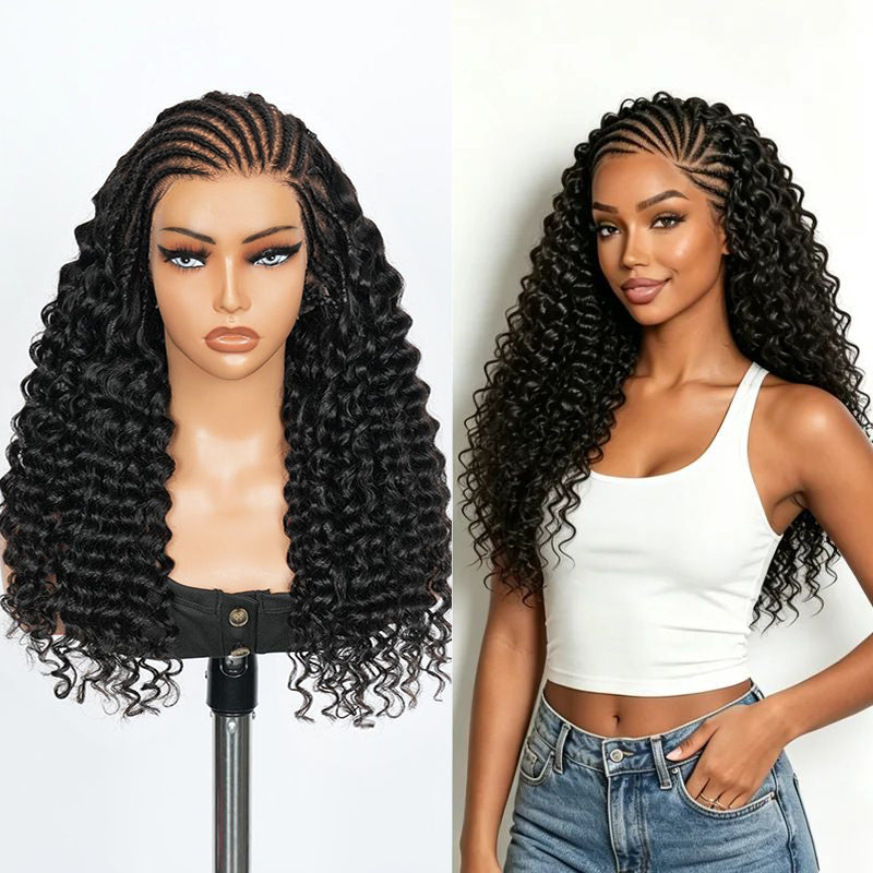 Zlike Pre Braided Fulani Braids Wigs Deep Wave Lace Frontal Human Hair Wigs With Drawstring For Women Glueless