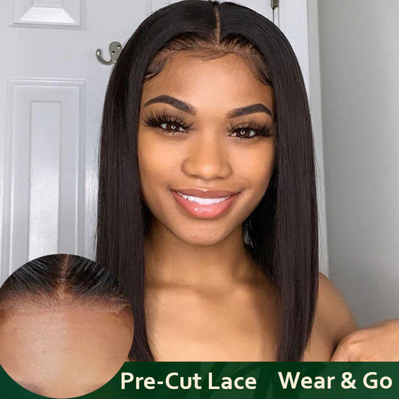 169=2 Wigs Body Wave Natural Color Human Hair 4X4 Lace Closure Wig + 12Inch PreCut Lace Bob Wigs Pre Plucked Flash Sale