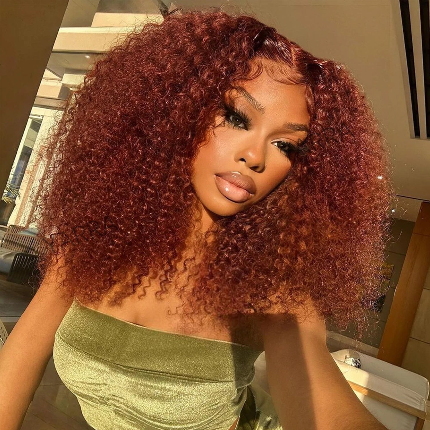 Reddish Brown #33 Curly 13x4 Lace Frontal Wigs For Women High Density