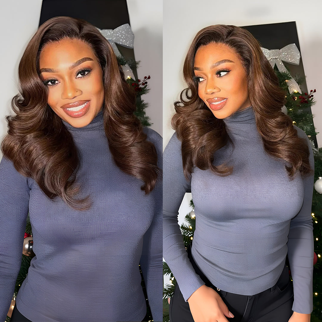 Zlike Chocolate Brown Peacock Curls Pull & Go 13x6 Full Glueless Lace Front Wigs Human Hair Pre-Styled with Heavy Layers