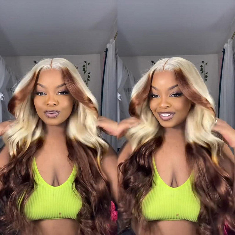 Zlike 613 Blonde Wig With Brown Highlight Body Wave Lace Front Wigs