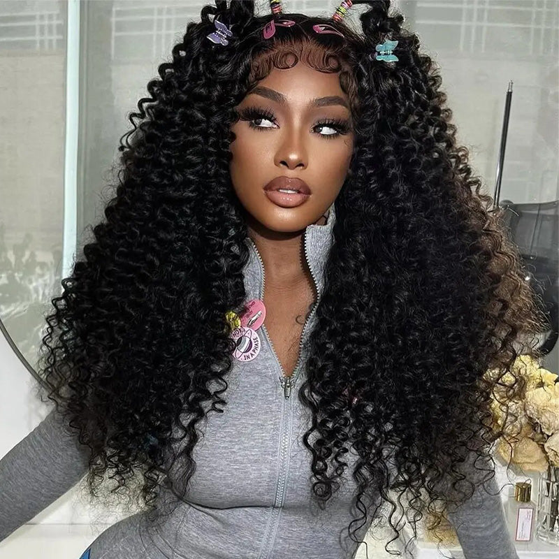 300% Density Deep Curly Transparent Lace Front Wigs Thick Fluffy Virgin Human Hair Wigs