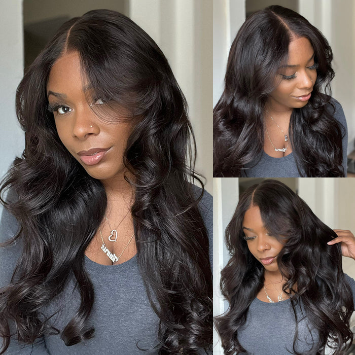 Zlike Layered Cut With Curtain Bangs 100% Glueless Human Hair Wigs Pre Cut Body Wave Lace Wigs