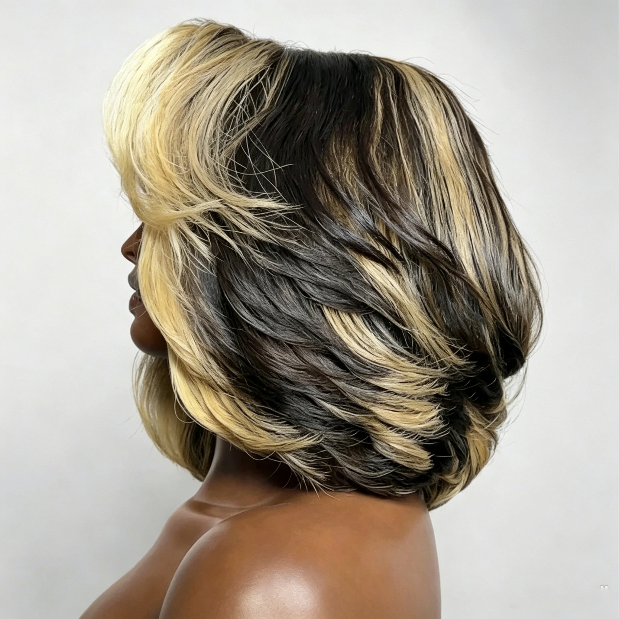 Zlike 13x4 Transparent Lace Blonde Layer Bob Wigs Glueless Pull & Go Human Hair Wigs with Drawstring Cap 300% Density