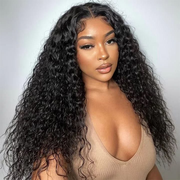 Zlike 18" Water Wave Glueless 360 Lace Frontal Wigs Invisi-Strap Ready To Wear Human Hair Wigs With Bleached Knots