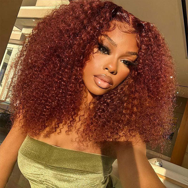 Reddish Brown #33 Curly Lace Front Human Hair Wigs For Women High Density