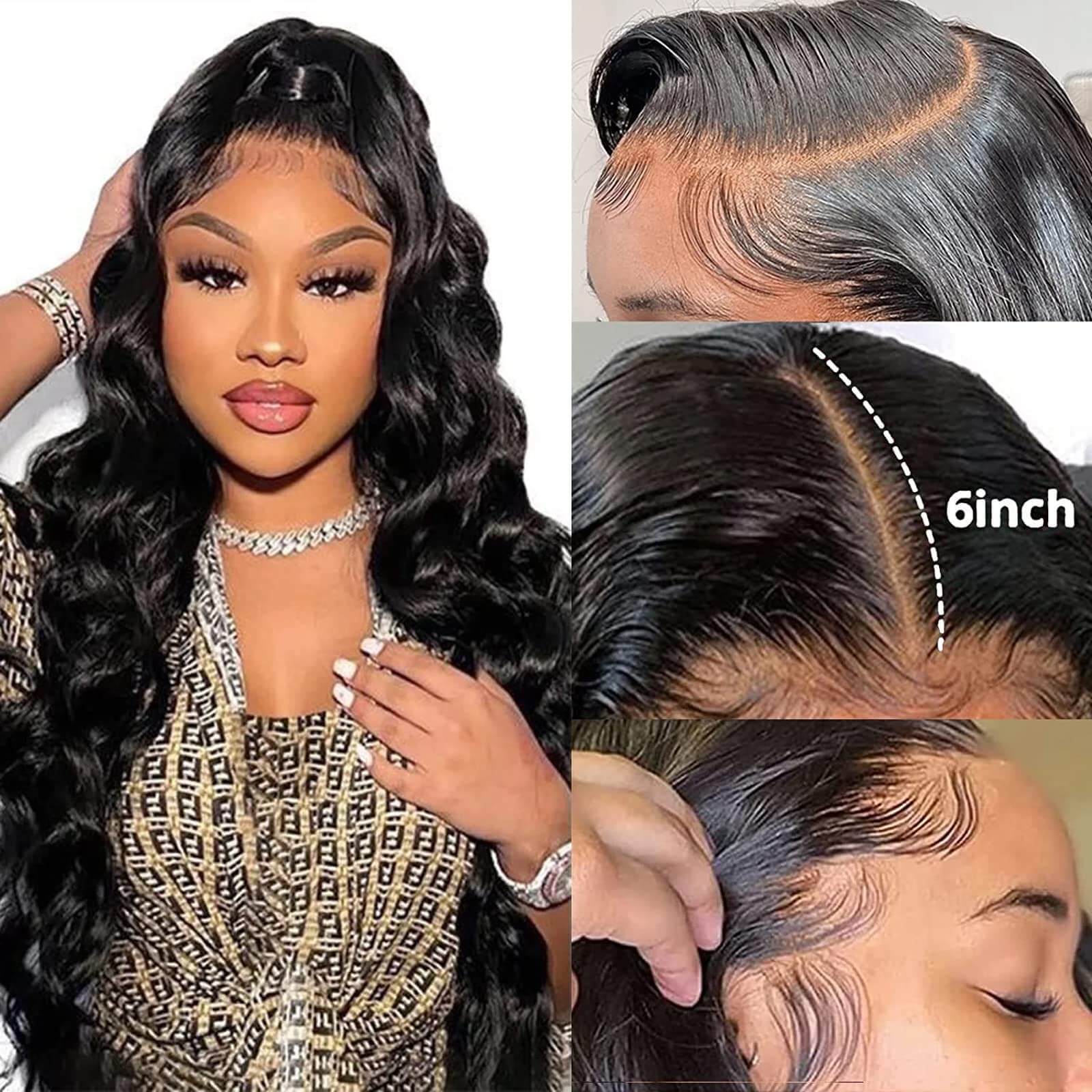 Natural Black Body Wave 13x6 HD Lace Front Human Hair Wigs Free Part 180% Density