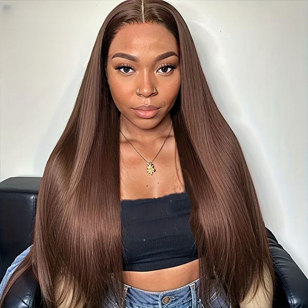 Silky Straight #4 Chocolate Brown Lace Front Human Hair Wigs For Women-Zlike