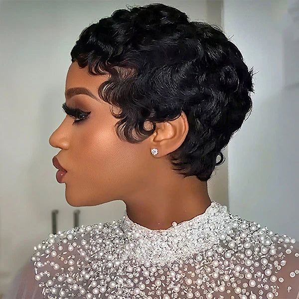 Zlike Pixie Cut Pre-Styled Human Hair Wig Short Curly Machine Made Wig Beginner Friendly