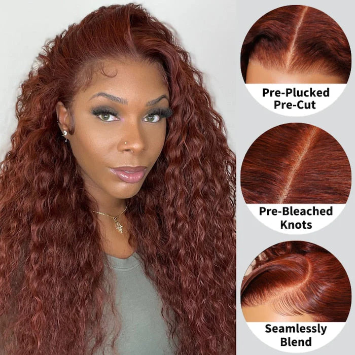 Reddish Brown 4x4 Water Wave Glueless Lace Closure Human Hair Wigs