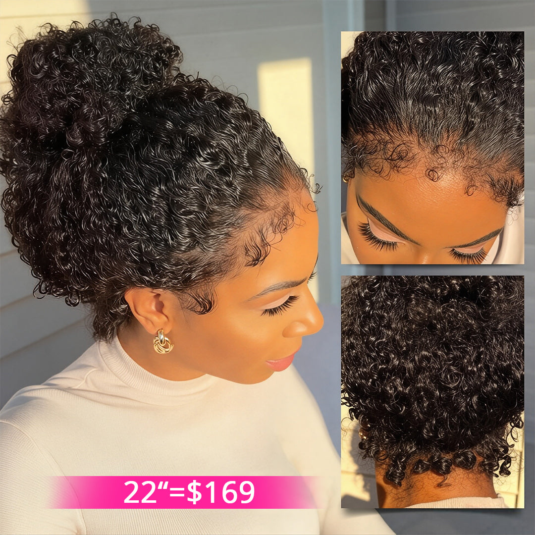 4C Curly Edges Invisi-Band 360 Kinky Curly Lace Front Wig Pre Bleached Human Hair Wigs With Curly Baby Hair