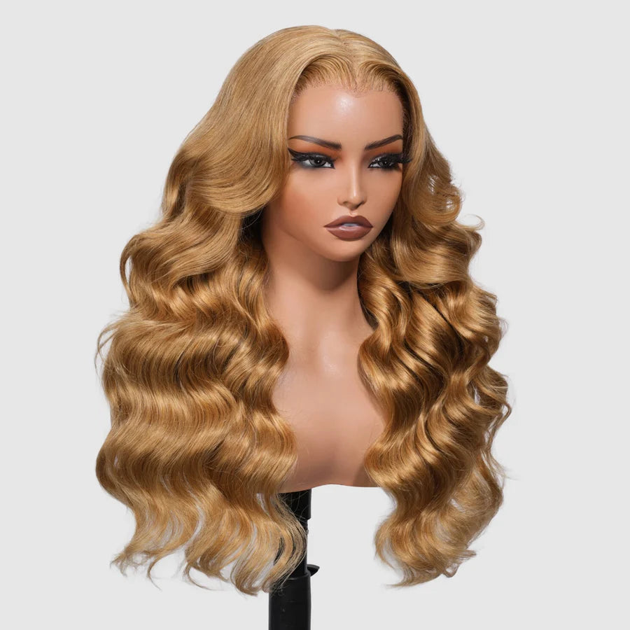 Zlike #27 Honey Blonde Color Invisible-Pull String 360 Lace Frontal Wigs Glueless HD Lace Wigs With Pre Plucked
