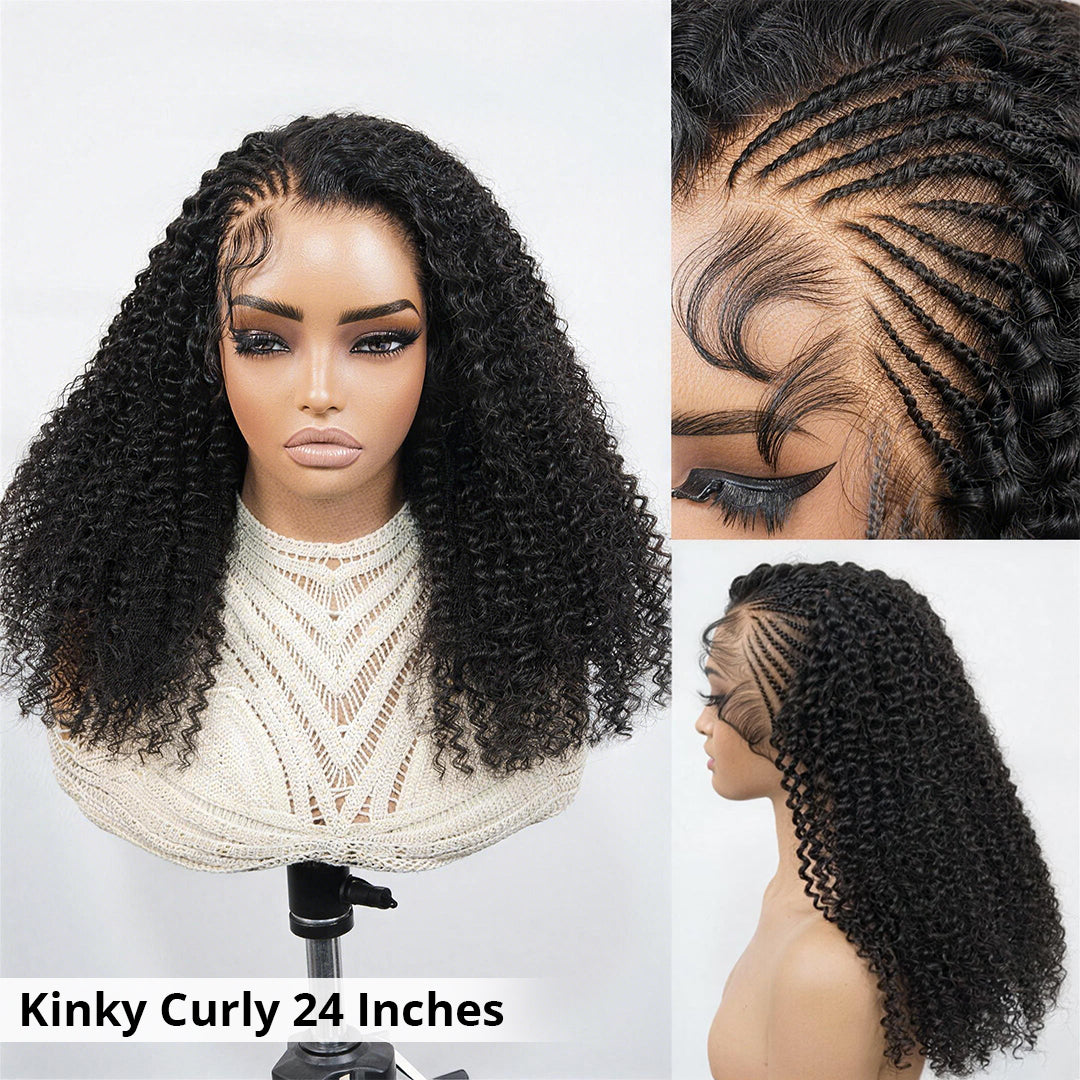 Styled Wig | Side Braided Curly Glueless Natural Melt Pre-Cut 13x4 Lace Frontal Wig Snug Fit Drawstring Cap Bleached Knots Wear Go Wig With Baby Hair