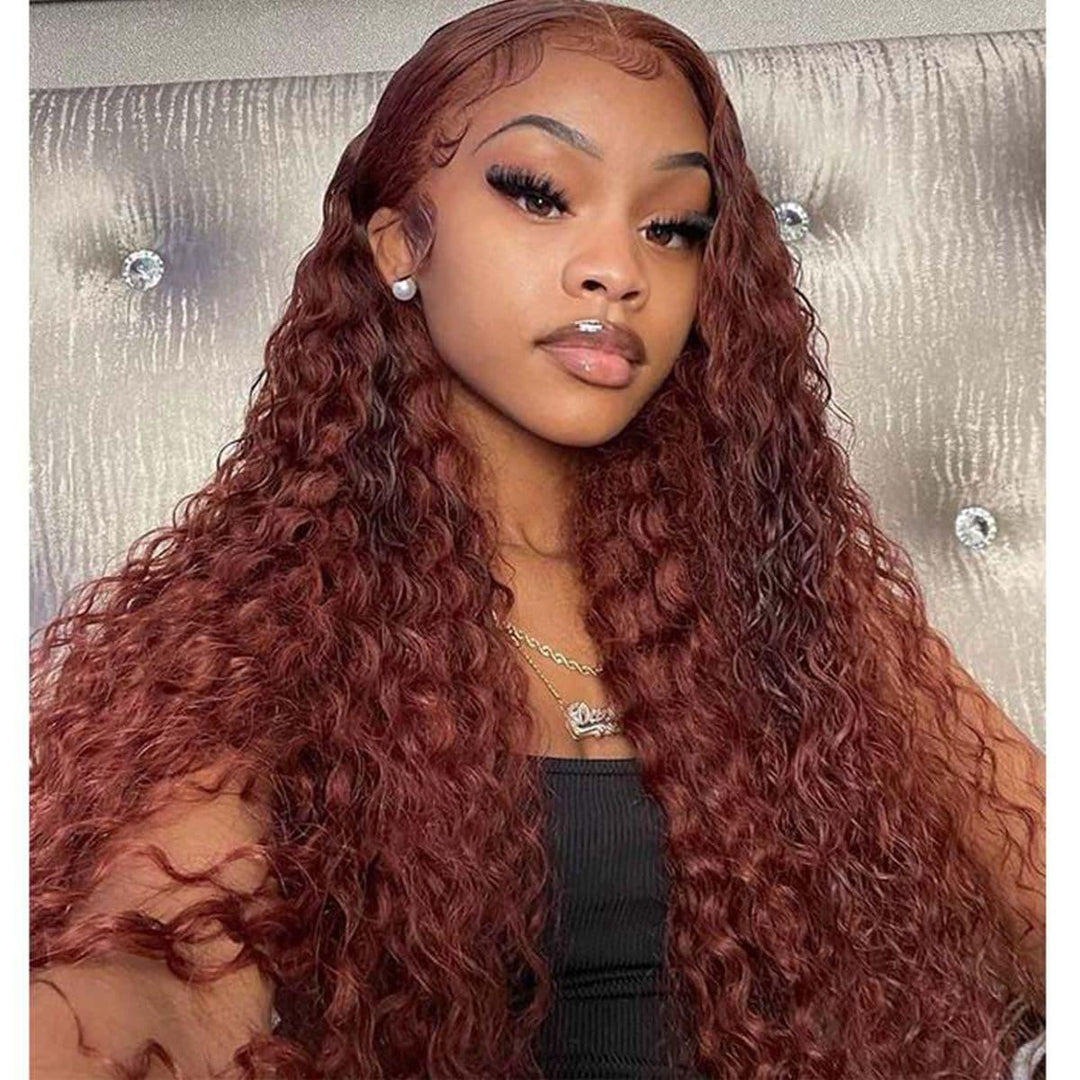 4x4/13x4 Reddish Brown #33 Deep Wave Lace Frontal Human Hair Wigs For Women-Zlike