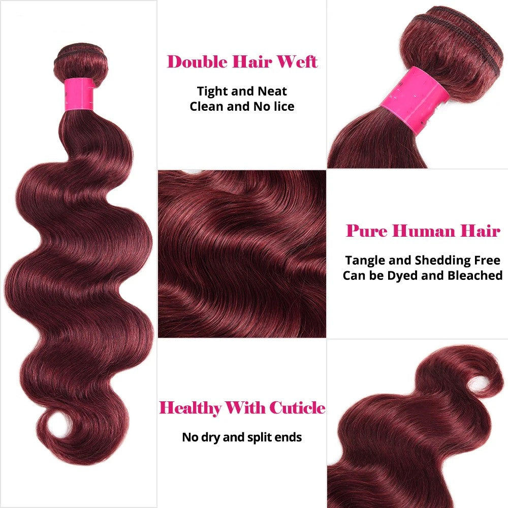 4Pcs 99J Body Wave Virgin Human Hair Weave Bundles-Zlike