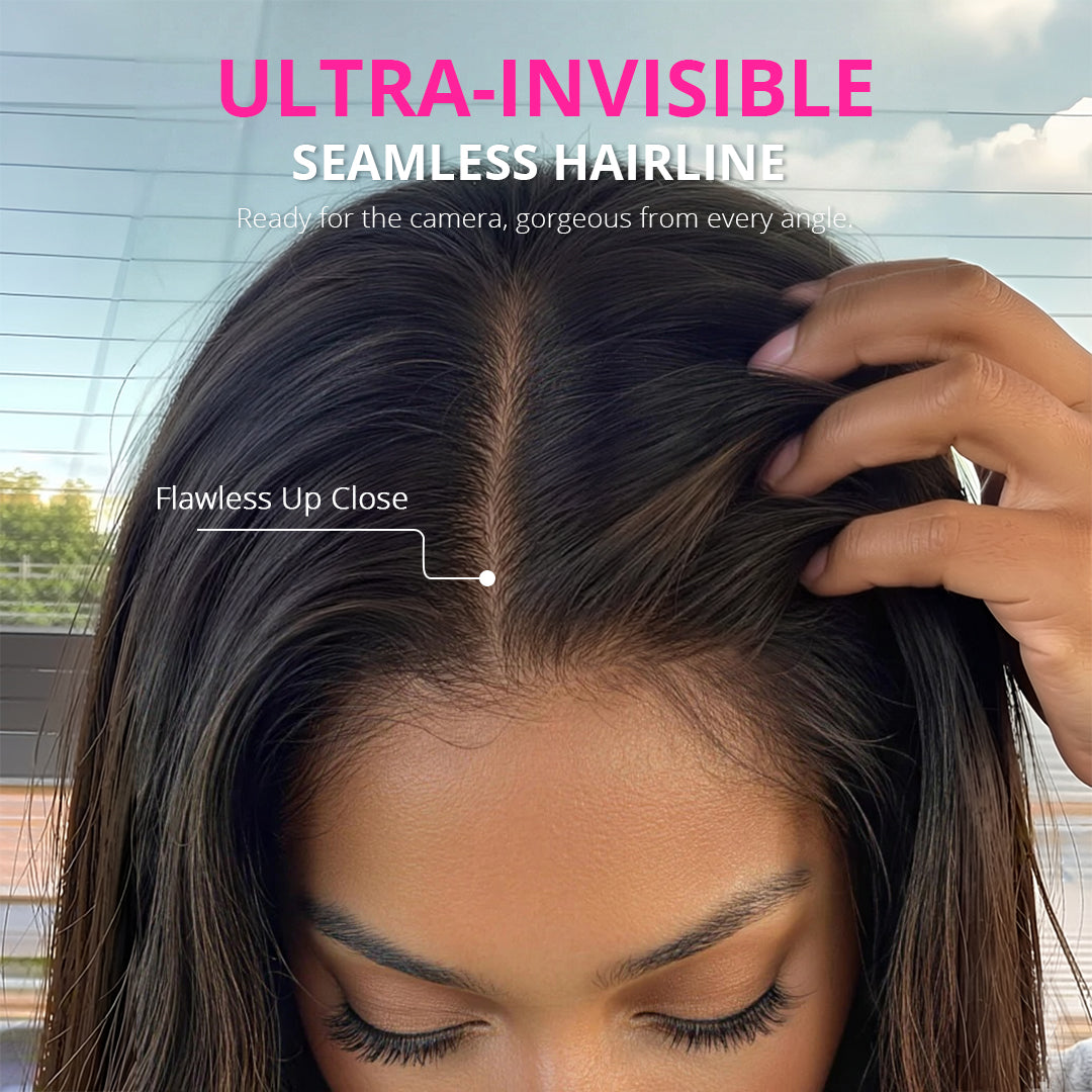 Zlike Ombre Chestnut Brown Yaki Straight 7x5 No-Slip Glueless Wig Put On & Go Human Hair Wigs with Invisi Drawstring