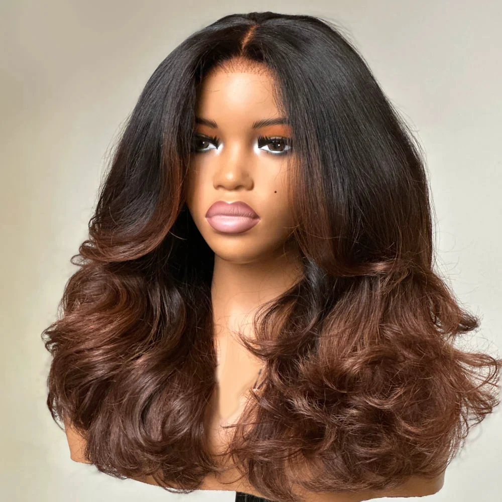 Zlike 300% Density Heavy Layered Cut Ombre Brown Colored Glueless Lace Wig