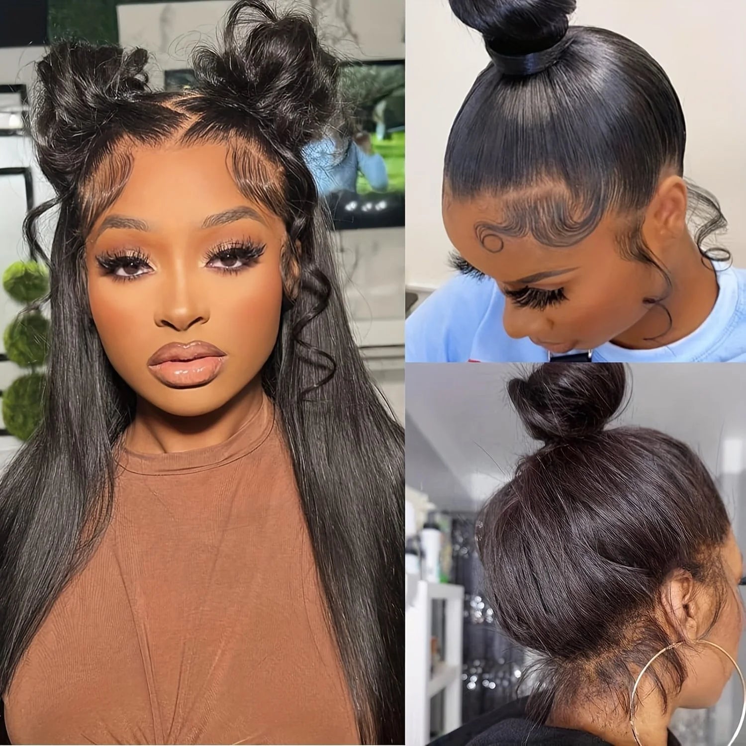 Glueless Pre Cut Straight 360 Lace Frontal Wig Invisi-Band Human Hair Wigs Natural Hairline