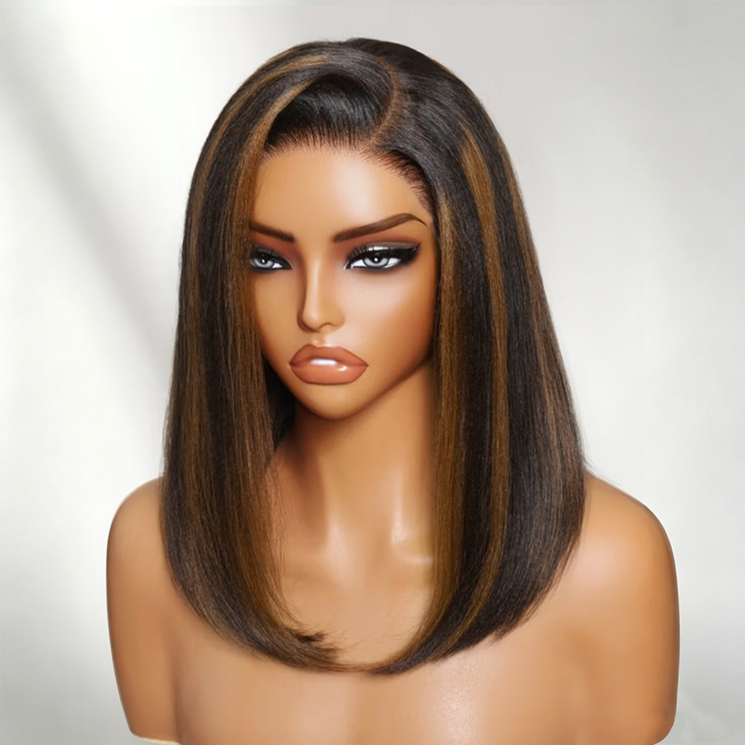 Styled Wig | 7x5 Balayage Highlight Straight Bob Wig Pre-Bleached C Part Natural Looking Glueless Wigs