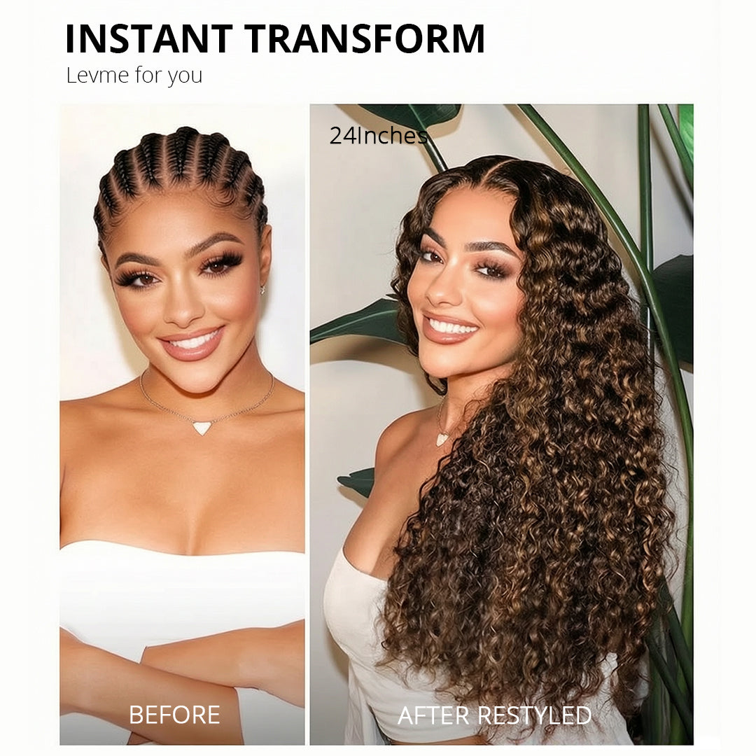 Zlike PartingMax Brown Highlights Funmi Curly 7x5 Closure Lace Glueless Wigs with Drawstring Pre-Cut Lace