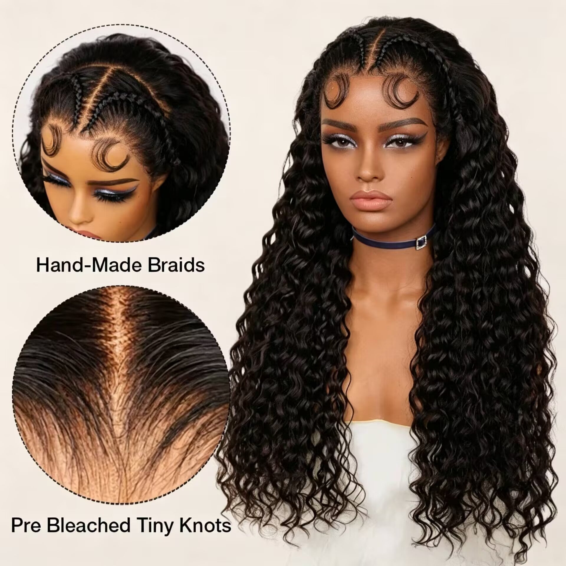 Zlike Angel Wing Braided Wig Deep Wave 13x6 Lace Frontal Human Hair Wig Pre-Styled With Baby Hair
