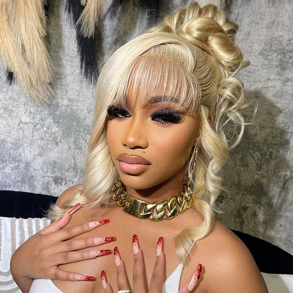 $189 = 3Wigs | Bob Glueless Wear & Go Kinky Curly Wig With Bangs + Glueless Wear & Go 613 Blonde Body Wave Wig With Bangs + Bob Glueless 4x4 Lace Closure Straight Wig